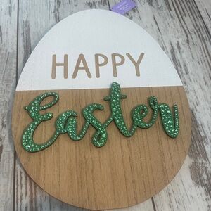 Custom Wood Easter Egg Wall Sign Happy Easter Metallic Green Rhinestones